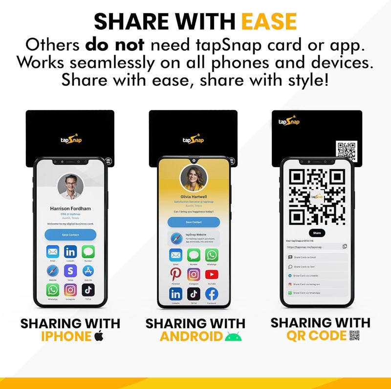 tapSnap Store بطاقة عمل رقمية - بدون اشتراك، مشاركة غير محدودة - NFC + QR - متوافقة مع آيفون وأندرويد - بطاقة عمل مخصصة (أسود) - Image 2